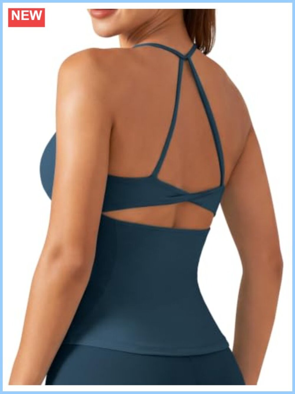 Seamless Twist Back Workout Tank with Built in Bra Scoop Neck